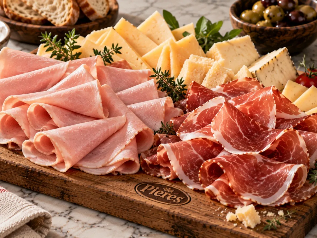 Tabla de picada Pieres con jamón cocido, salame, queso y aceitunas